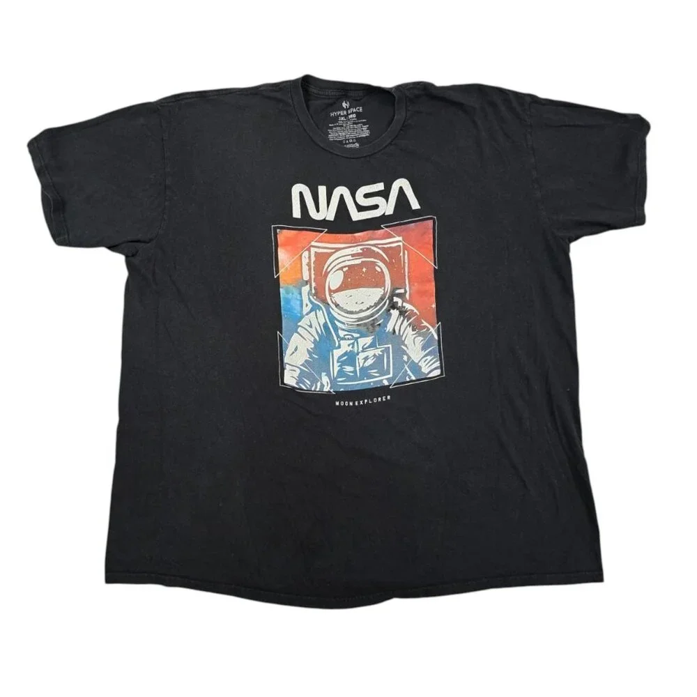 NASA Astronaut Moon Graphic T Shirt Black 3XL